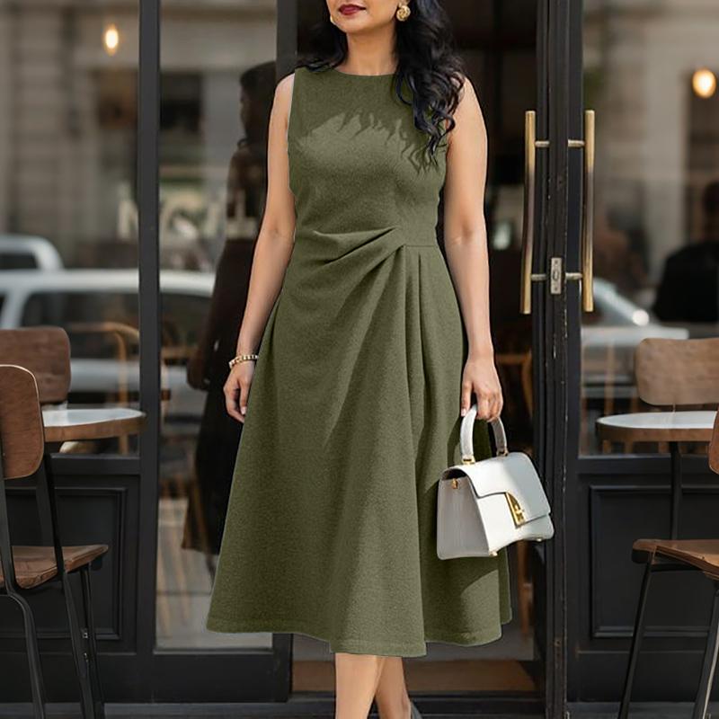 ZANZEA Women Casual Round Neck Solid Color Summer Sleeveless Dress