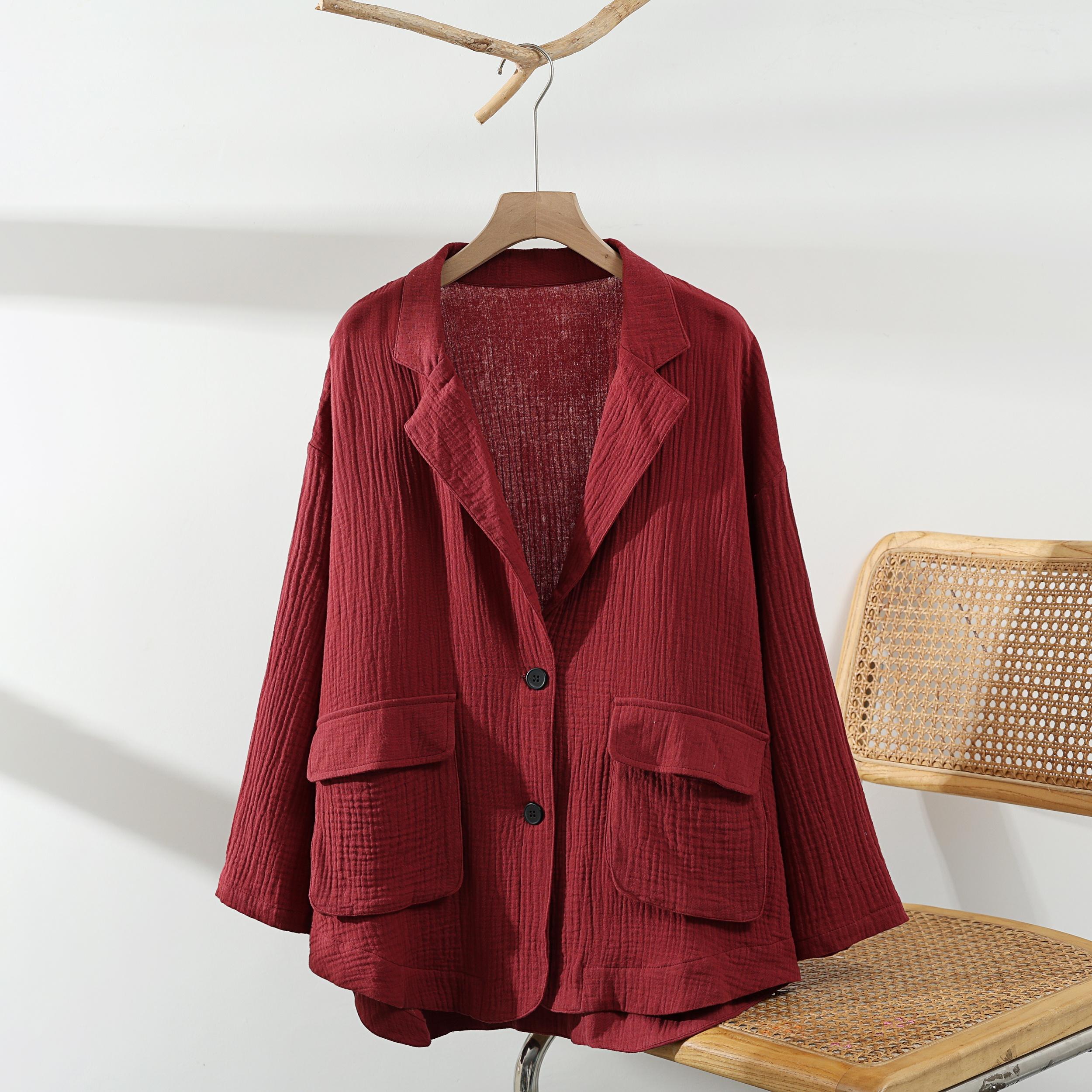 

DIMANAF 2025 Женская осенняя базовая льняная куртка больших размеров, повседневное пальто, однотонный оверсайз, модный винтажный топ с длинным рукавом свободного кроя One Size