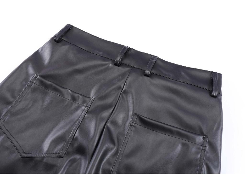 Pantaloni unisex plisati din piele, stil american, cu picior lat