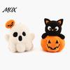 Desktop Decoration Halloween Ghost/Pumpkin Black Cat Plush Figurine, Soft Stuffed Doll Ghost Keychain with Hanging Chain, Creative Photography