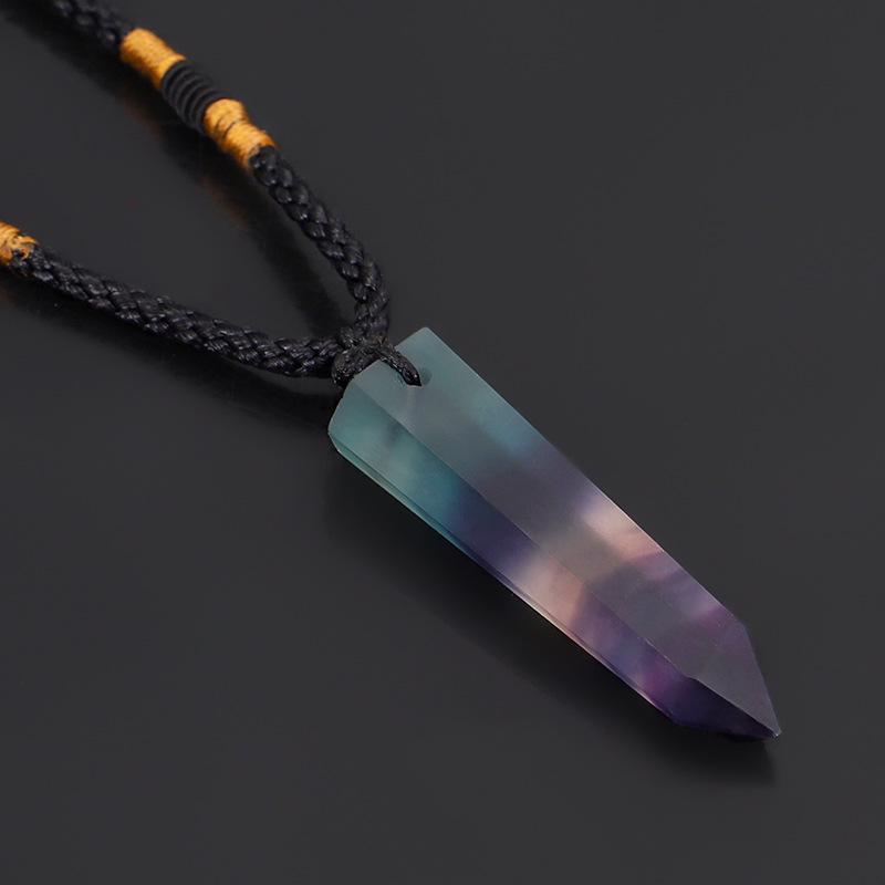 Boho Collana con ciondolo in fluorite colorata, pilastri in pietra originale naturale, prisma esagonale, gioielli in stile etnico