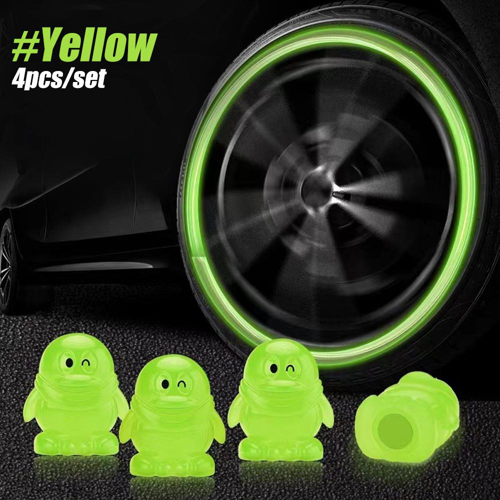 4Pcs Fluorescent Car Tire Valve Caps , Tire Valve Accessories, Luminous Tire Valve Cover, Suitable for Car Truck Motorcycle Bike жёлтый