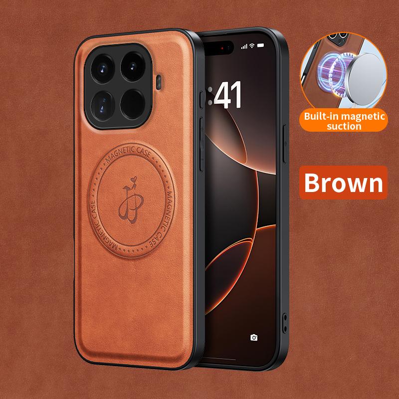 

Беспроводная зарядка Магнитный чехол для Xiaomi 15T Mi 15 15T Pro 5G Защитная крышка ПУ кожа Жесткая задняя крышка Coque Funda Xiaomi 15T Pro коричневый