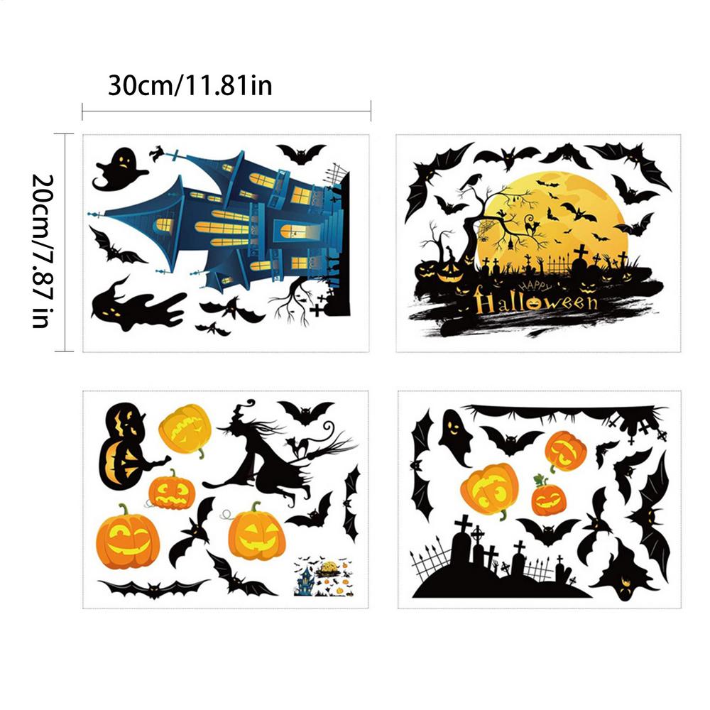 

Halloween Decals Stickers Pumpkin Spiders Ghost Shadow Window Sticker Witch Death Bat Skull Wall Stickers Halloween Party Decor