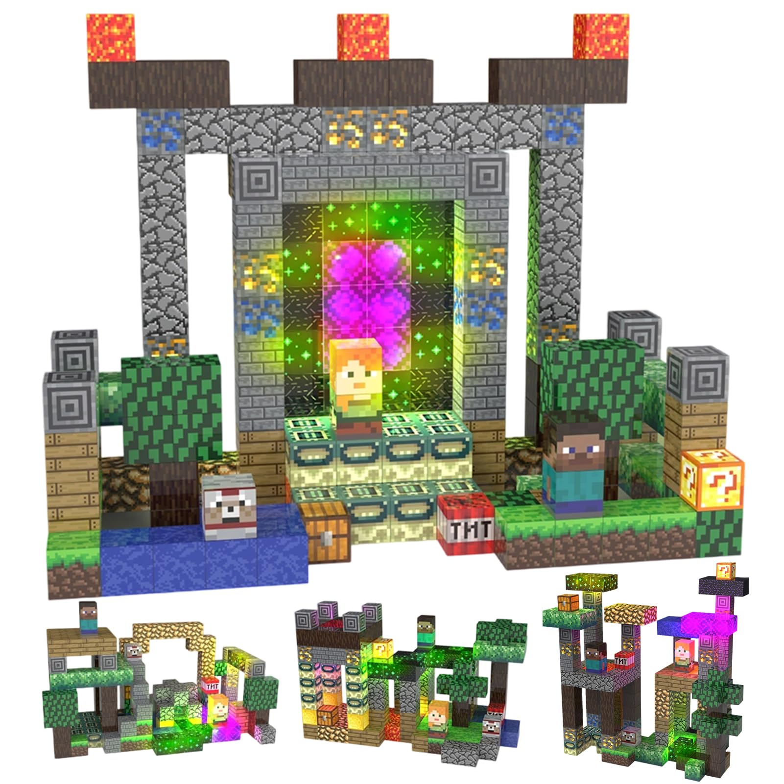 

YOIKO 180-Piece Teleport-Themed Minecraft Magnetic Block Set, 2cm, with 15 Illuminating Blocks, Educational Toy for Elementary School Students,