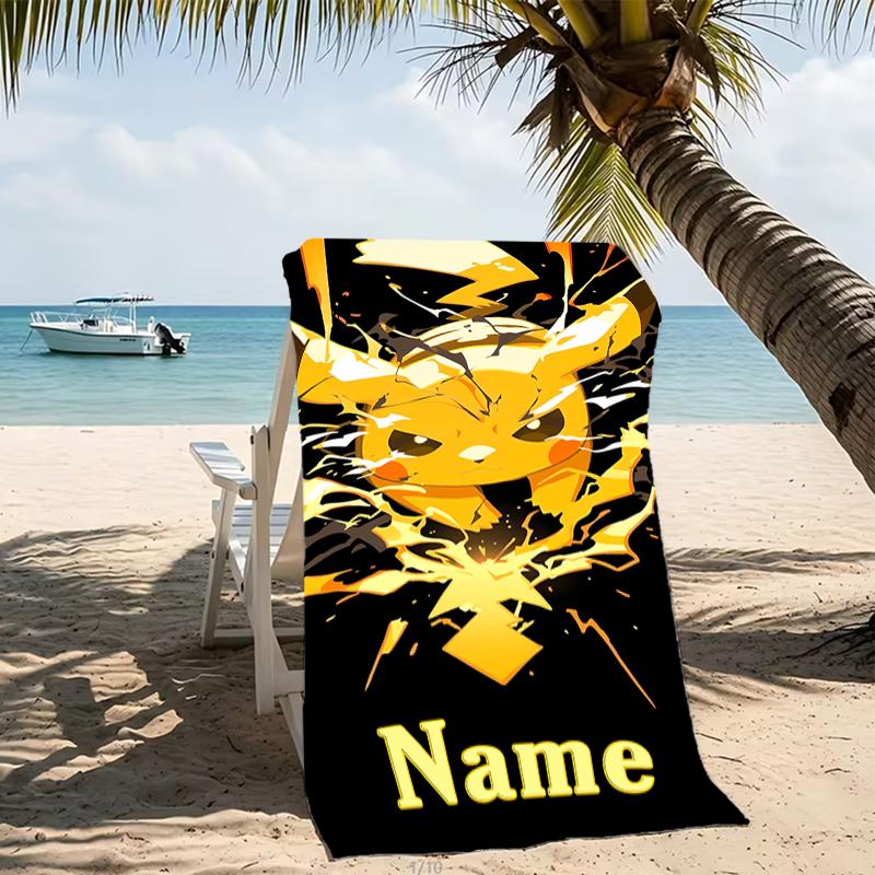 Customizable personalized beach towels Pokémon Pikachu themed designs.Suitable for the beach, yoga, sports;ideal as beach accessories