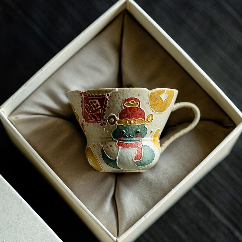 Year Of The Snake Flint Red Pure Hand-Painted Snake Walking Great Luck Tea Cup Gift Set