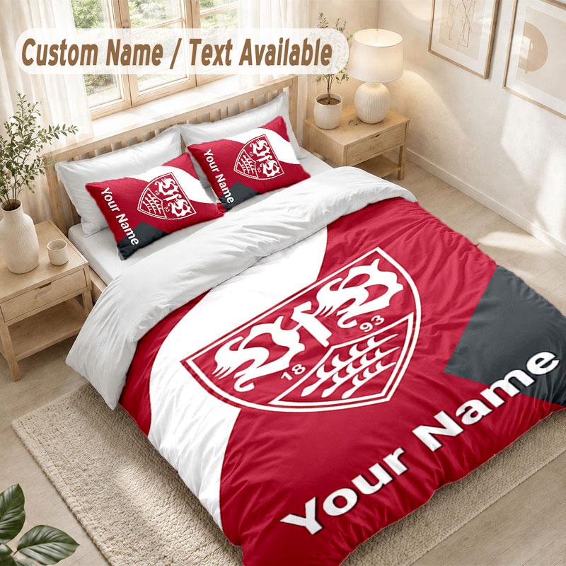 Custom Name Bedding Set 3 PiecesVfB Stuttgart FC Print Duvet Cover + 2 Pillowcases Soft Bed Decor