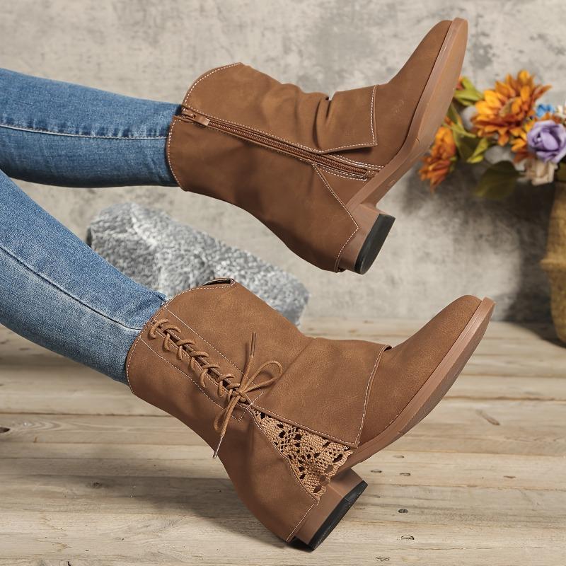 Fall and Winter New Short Boots Low High Heel Round Head Women's Boots