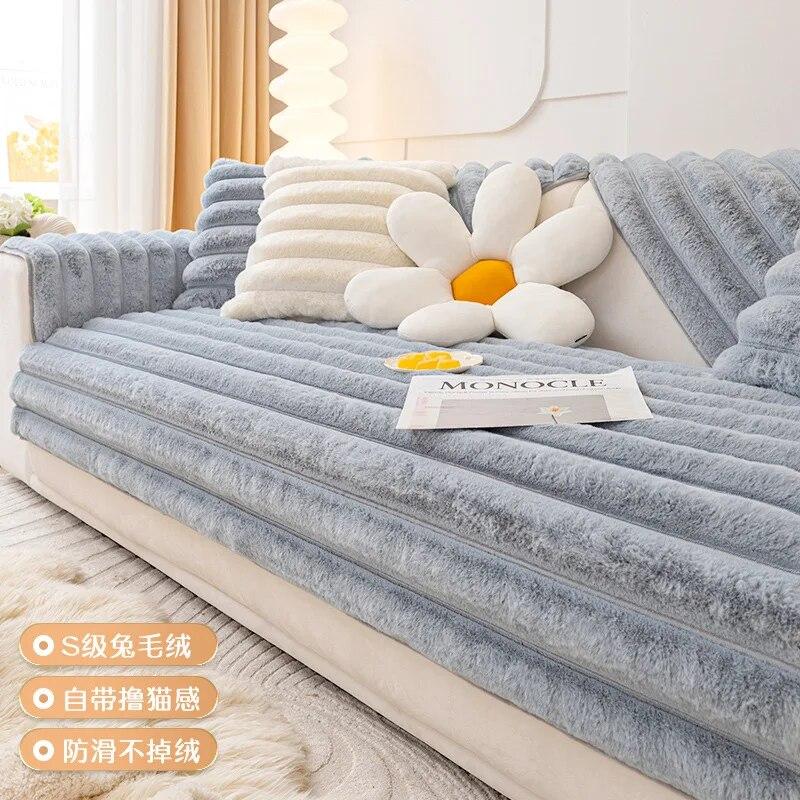 Yumuşak tavşan peluş kanepe kılıfı sıcak kış kanepe havlu kaymaz toz geçirmez kanepe Mat kalınlaşma kanepe yastık oturma odası için kapakları 70x70cm 1pcs