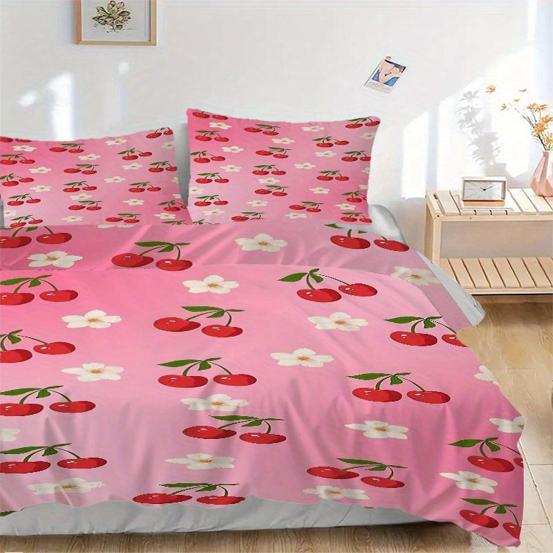 3pcs Cherries Pattern Soft and Comfortable Breathability, Bedding Set, Machine Washable, Suitable for All Seasons107