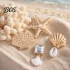 Muschel- und Schnecken-Anhänger 6 Stück/Set Sommer Strand Schuh-Anhänger, Goldfarbene Seesterne Meeres-Thema Dekorationen für Clogs Damen Mädchen Löcher Goldton