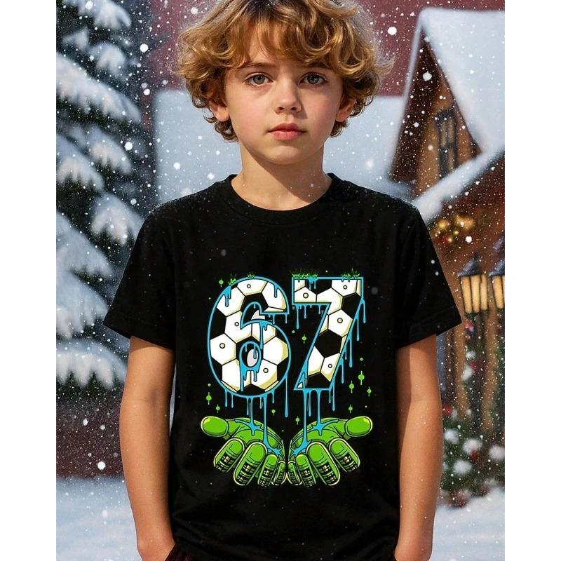 Cute Meme T-Shirt for Boys Girls Childrens Six Seven Funny Kids Y2k Tees Tops 67 Brainrot Print Round Neck Short Sleeve T Shirt