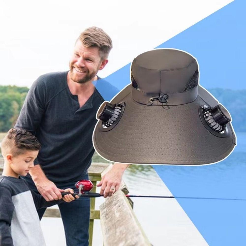 Removable Solar Fan Hat Dual Fan Fishing Bucket Hat Long Endurance Cooling Fisherman Hat Fishing