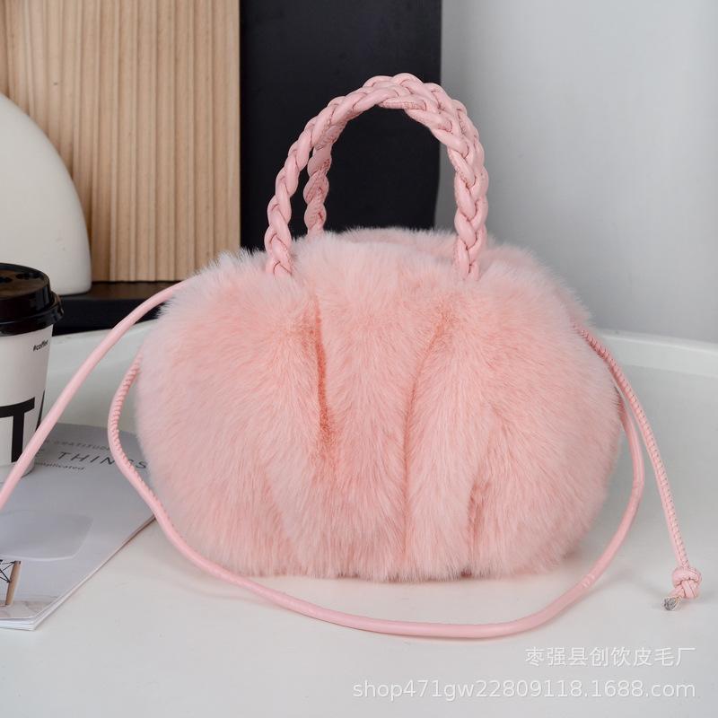 Crossbody bag niche pumpkin bag new portable imitation wool bag fashionable versatile cloud pleated bag