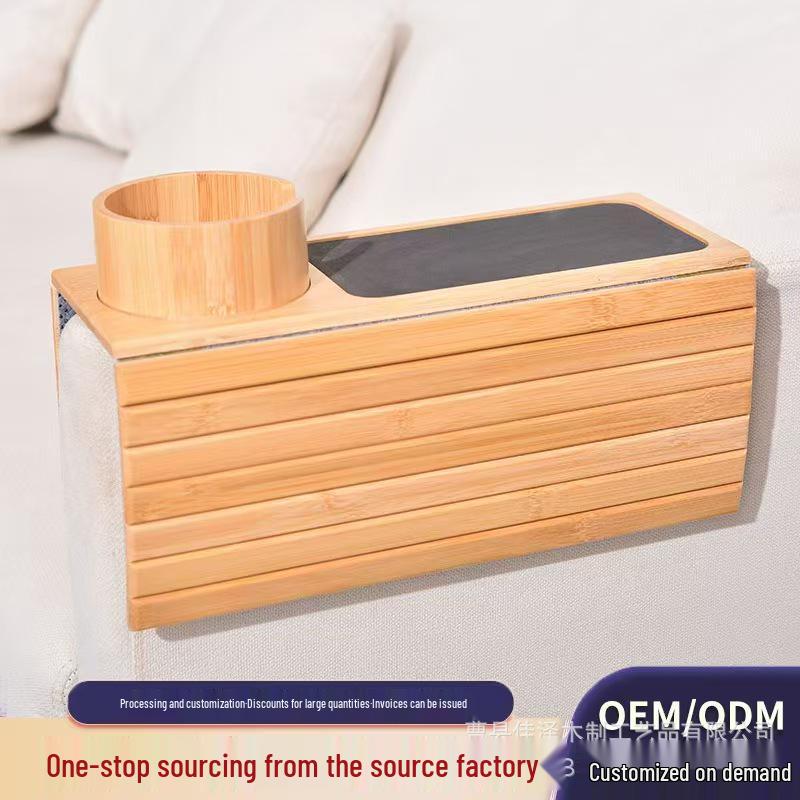 Bamboo Sofa Arm Tray with Cup Holder - Multi-functional Coffee Table Storage Rack, In Stock.