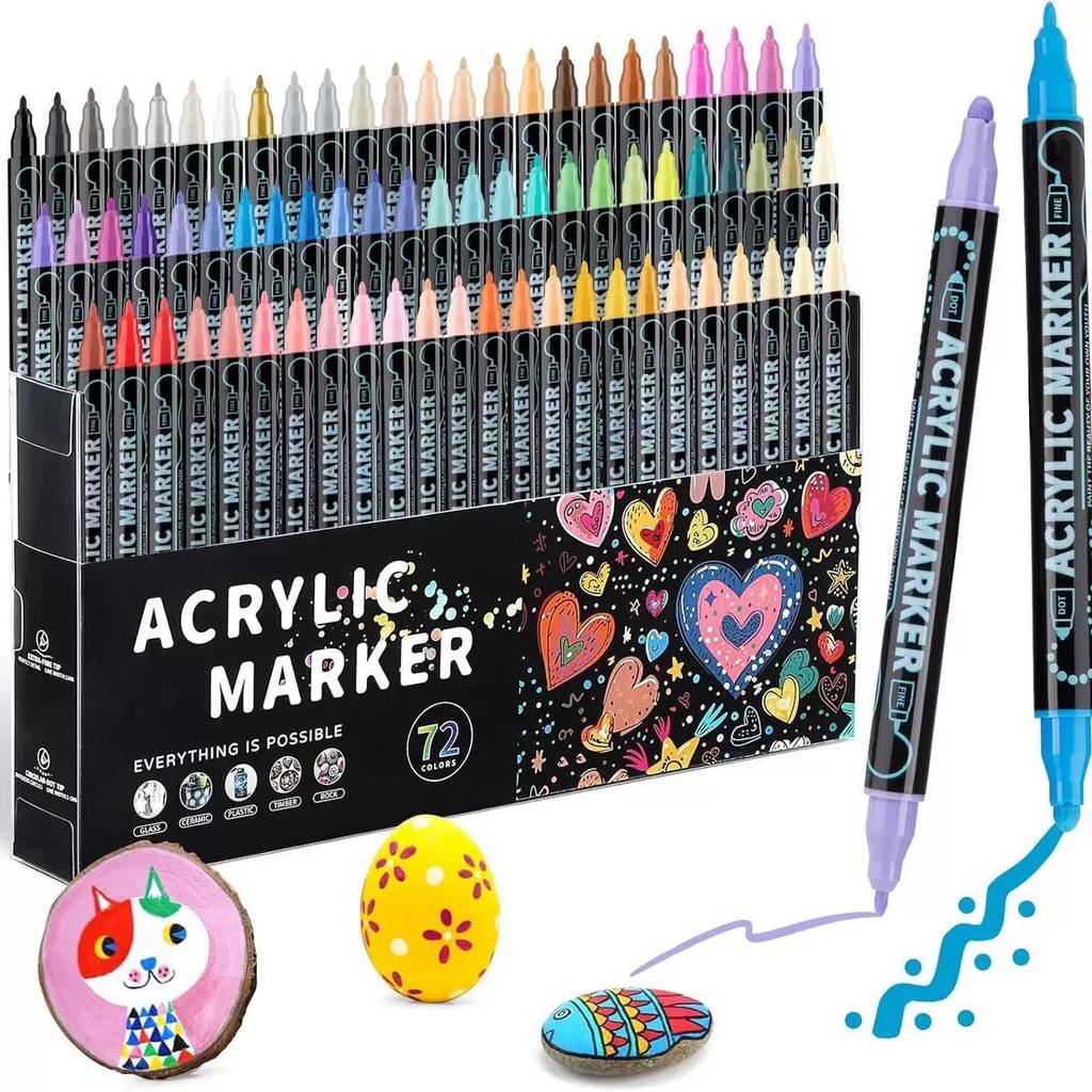 Double-Headed Acrylic Marker: Layered Doodle Pen Tip, Quick-Drying, Waterproof, Colored Marker.