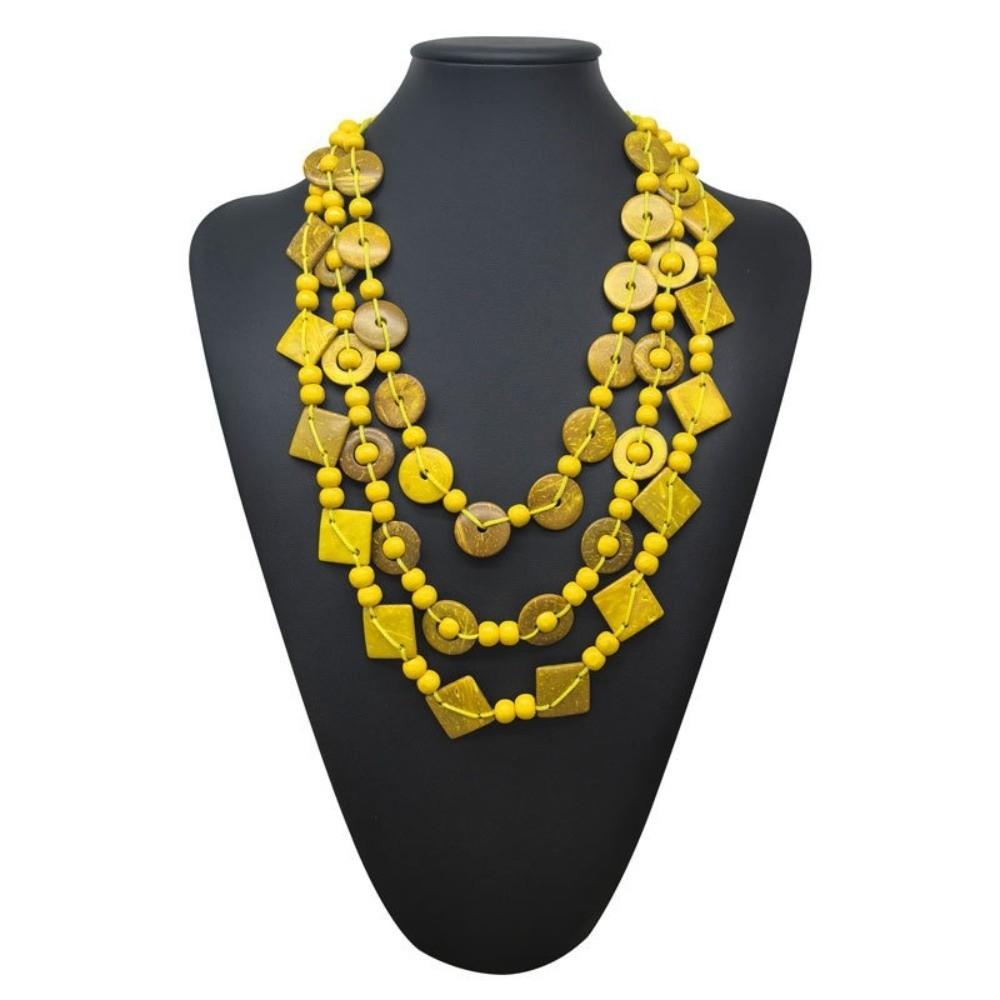 

Retro Bohemia Statement Multi Layer Long Bib Beads Color Wood Handmade Choker жёлтый