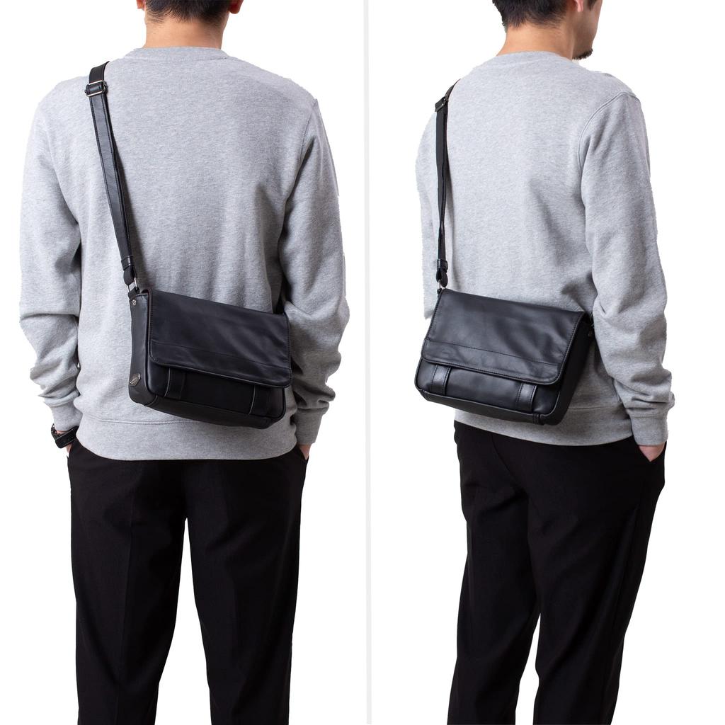 Doubles Genuine Leather Shoulder A5 Bag, Men's, Small, Size, VWE-1919 (Black)