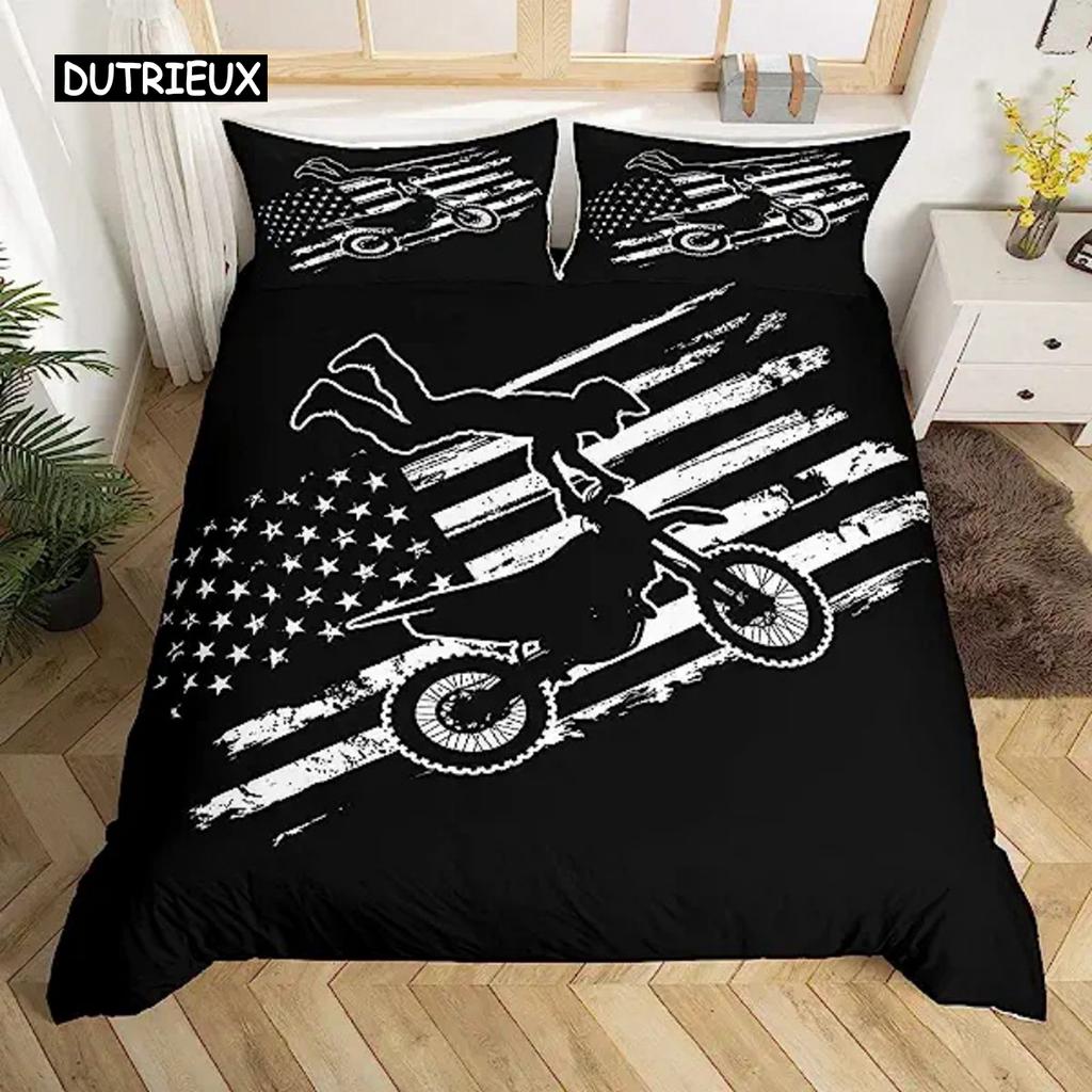 Motocross Bettbezug Jungen Motorradrennfahrer Bettdeckenbezug Extremsport Batik Bettbezug Dirtbike Kraftfahrzeuge Biker