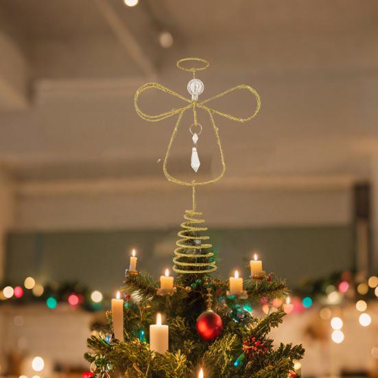 Glittered Golden Angel Christmas Tree Topper Double Angel Treetop Decoration Xmas Tree Sparkling Tree Topper