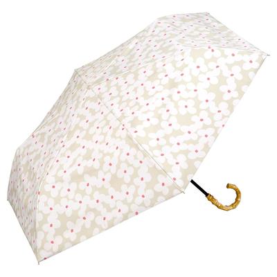 Mini Kukka Folding with Blackout Pattern Print Light UV UPF Suitable for Rain or Bamboo Perfect for or Any Stylish and Product Wpc. Parasol, Beige,