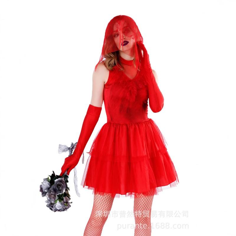 Gothic Vampire Queen Costume Dress Women Halloween Cosplay Witch Zombie Bride Fancy Outfit