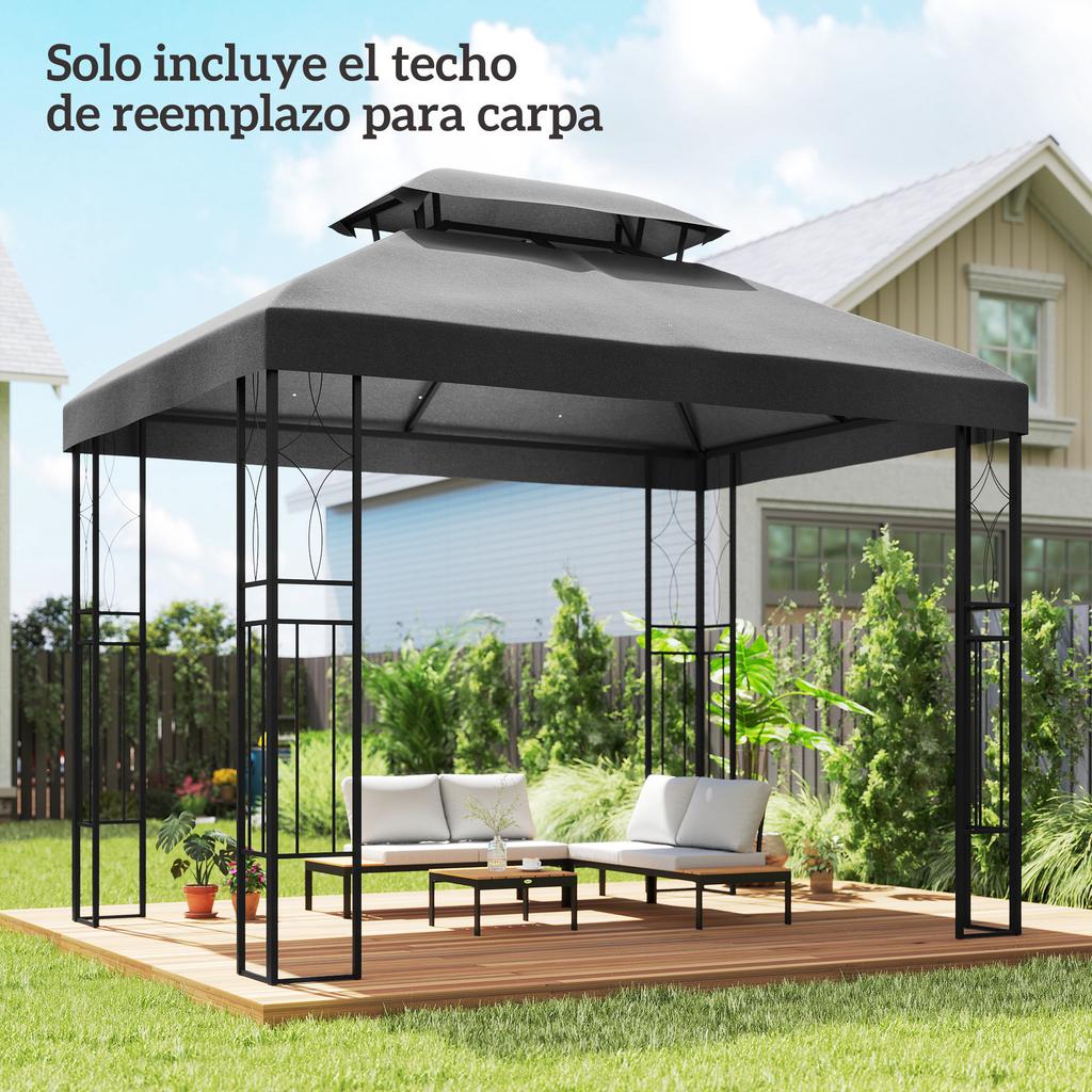 Replacement Canopy 4x3 m with Double Roof Drainage Holes and UV Protection Canopy Only NOT Including Frame Dark Grey