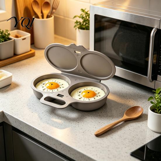 Reusable Plastic Egg Boiler Dual Cavity Microwave Poacher with Lid And Handle, Food Grade Quick Morning Meal Prep Steamer, Oil-free Cooking