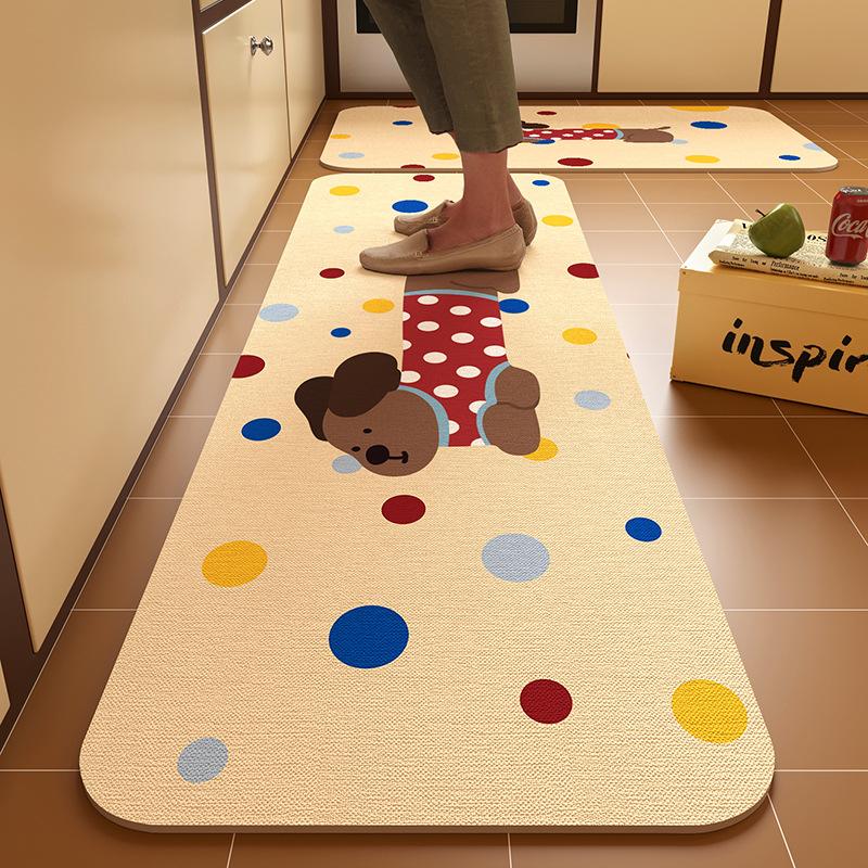 Cartoon Dog Kitchen Dirt-Resistant Diatom Mud Floor Mat Easy To Maintain Two-Piece Set Anti-Slip Mat Home Decoration