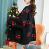 Women Fruit Printting Knitted Sweater Cardigans Single Breasted Long Sleeve Loose Sweater Tops