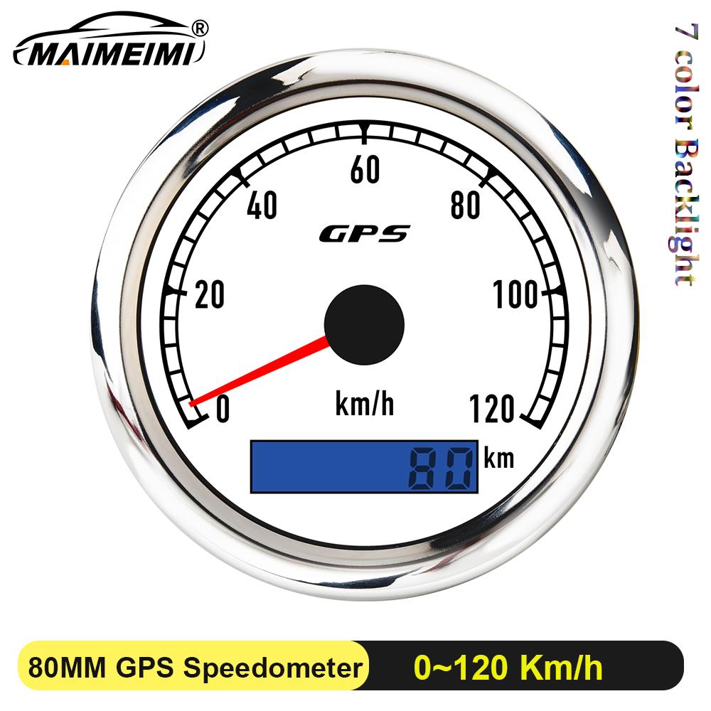 Custom 7 Color LED Universal 80MM GPS Speedometer 0-120kmh 0-60kmh Speed Meter For Boat Car Yacht 80MPH Odometer With Antenna