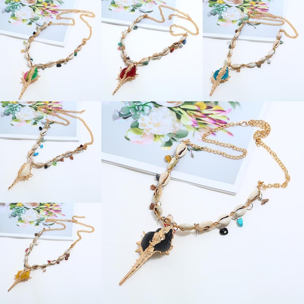 Fashionable Shell Necklace With Blue Sapphire Accents For Casual Wear And Parties