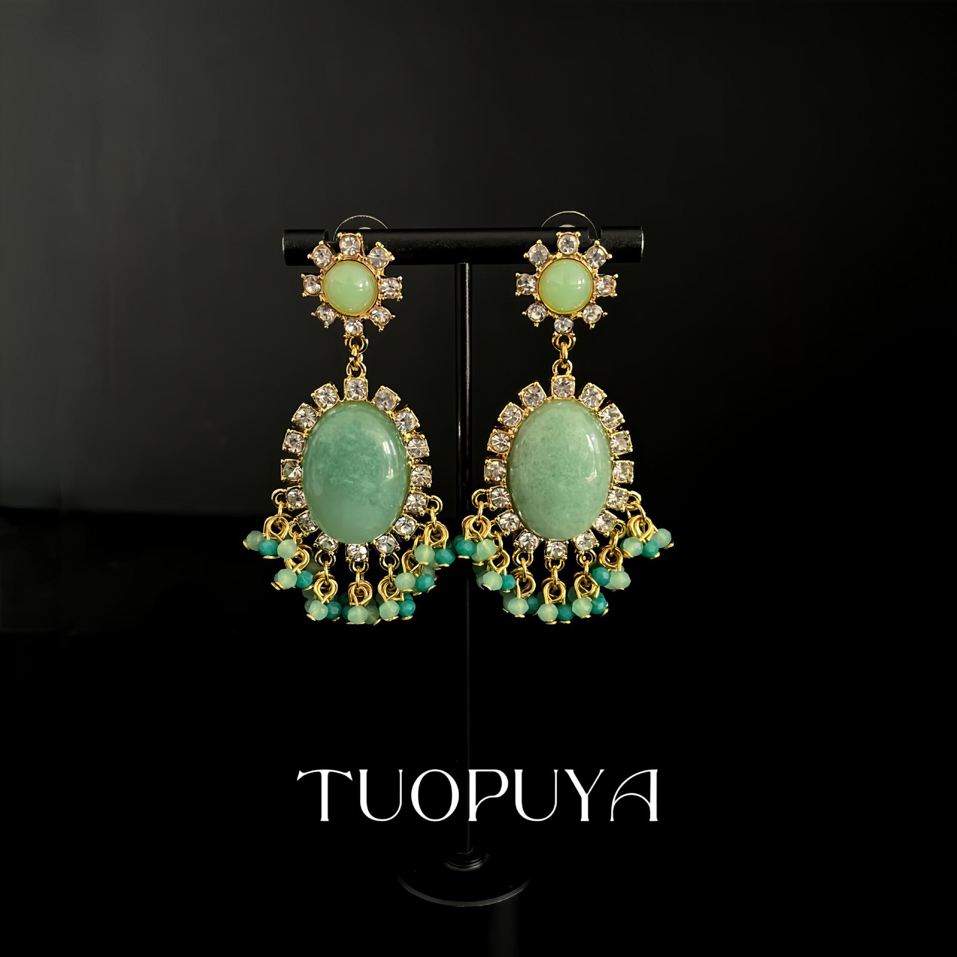 Elegant Green Stone Rhinestone Tassel Earrings сережек