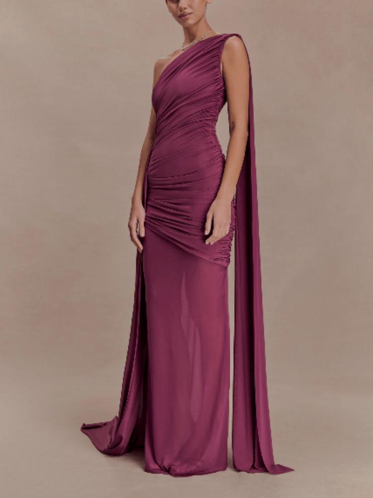 Women's Mesh Patchwork One-Shoulder Cape Slim-Fit Party Dress