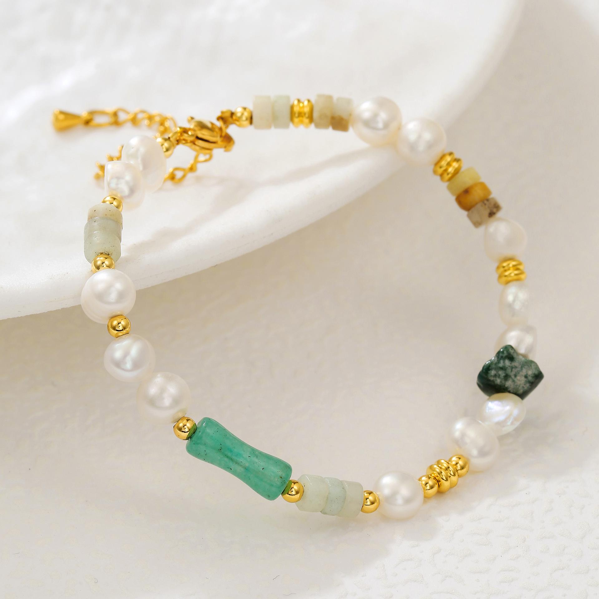 

Комплект «Авантюрин и жемчуг», ожерелье и браслет класса люкс, цвет дофамина