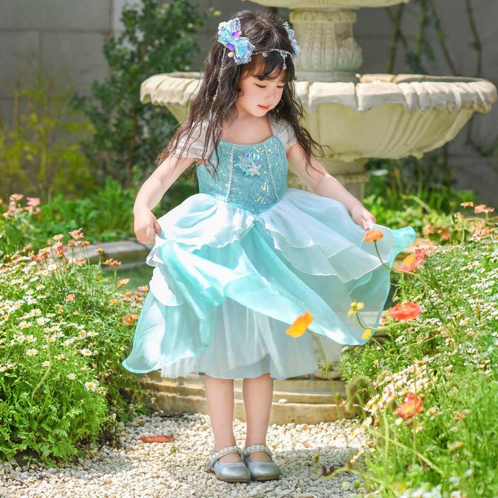 [monoii] Princess Dress for Kids Halloween Mermaid Princess Dress Cosplay Kids Mermaid Costume Girls Outfit