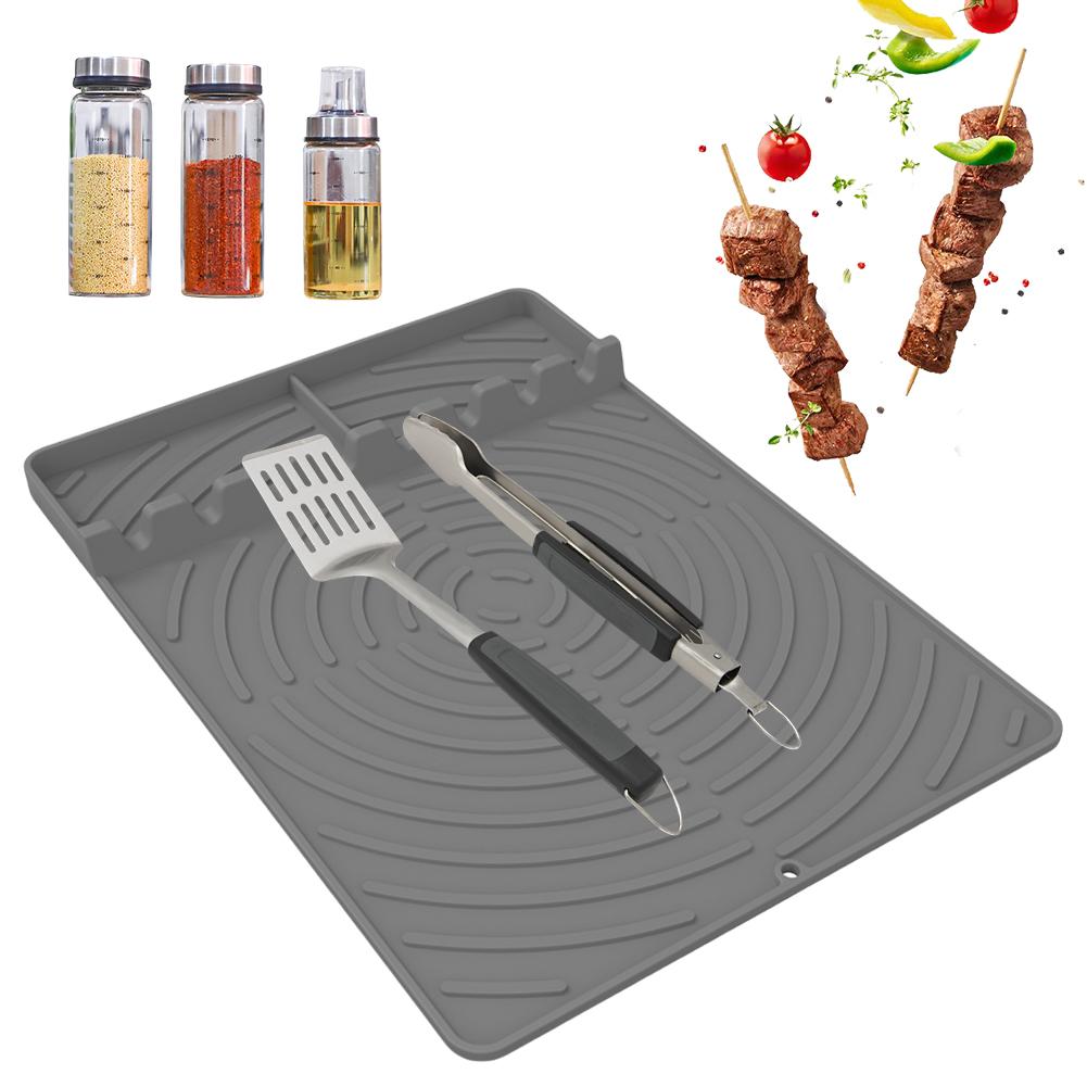 Silicone Griddle Tools Mat for ninj FlexFlame Large Silicone Spatula Mat with Drip Pad Griddle Mats BBQ Grill Accessories