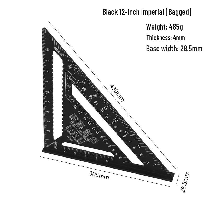 Imported British Imperial 7/12 Inch Metric Aluminum Black Anodized Woodworking Triangle Ruler: 90° & 45° Angles