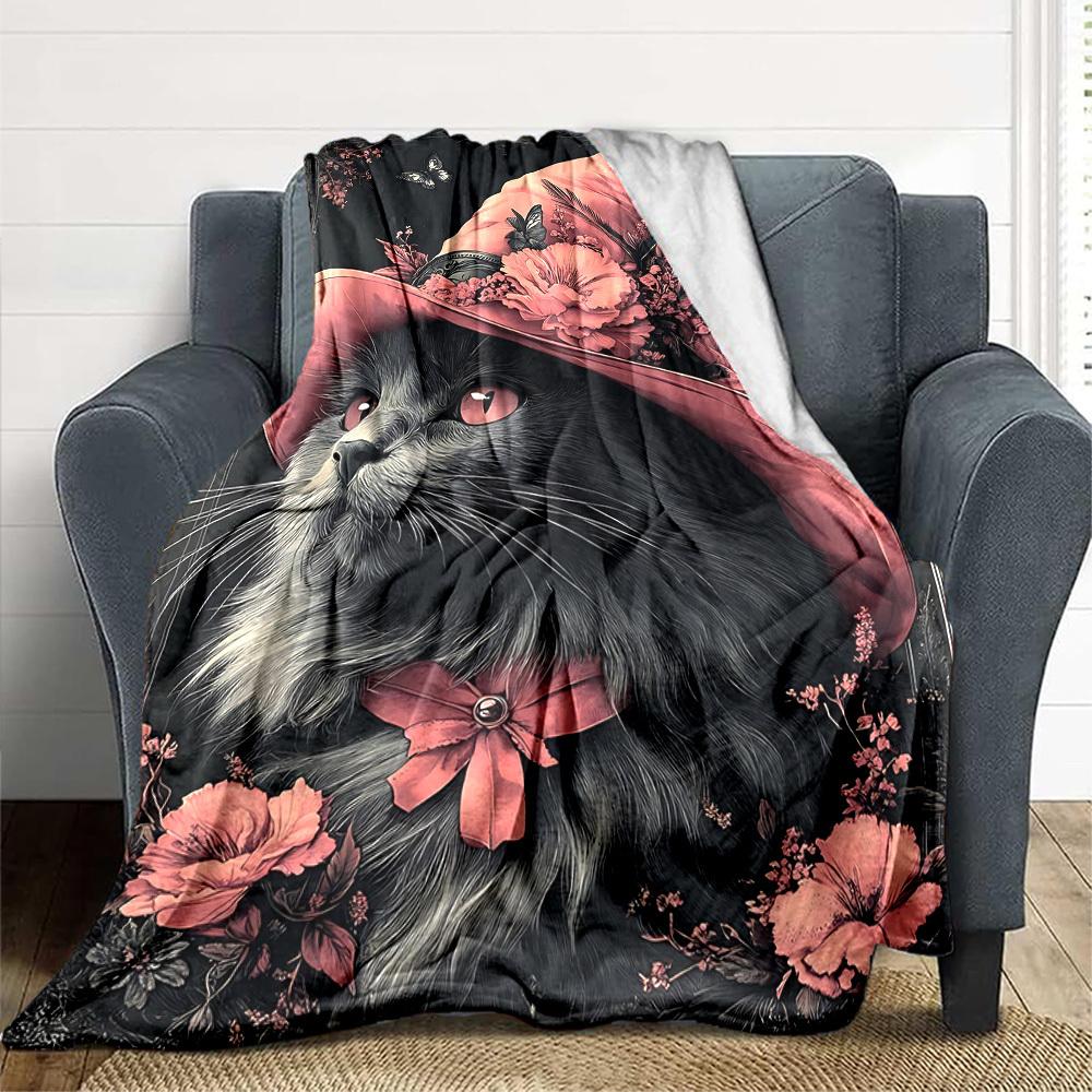 1pc Cat Fashion Decor Blanket Lightweight Blanket Throw Blanket For Sofa, Bed, Travel, Camping, Livingroom, Office yy251010038
