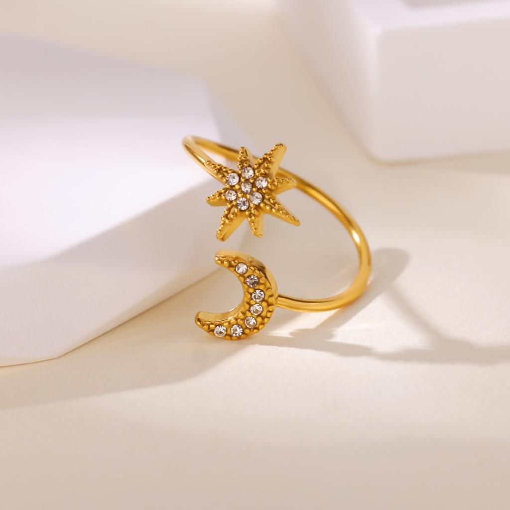 Luxury Zircon Geometric Rings For Women Stainless Steel Gold Color Open Ring Trendy Wedding Party Aesthetic Jewerly Gift Femme