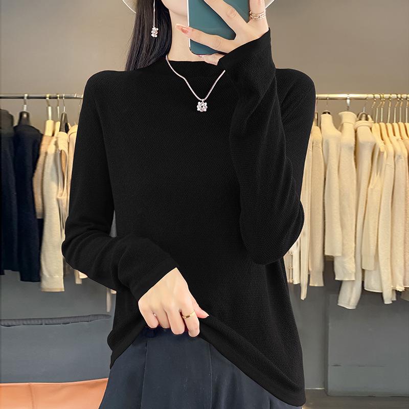 Pletená spodní košile s polovysokým výstřihem Dámská podzimní a zimní volná tenká část jednobarevného vnitřního úpletu