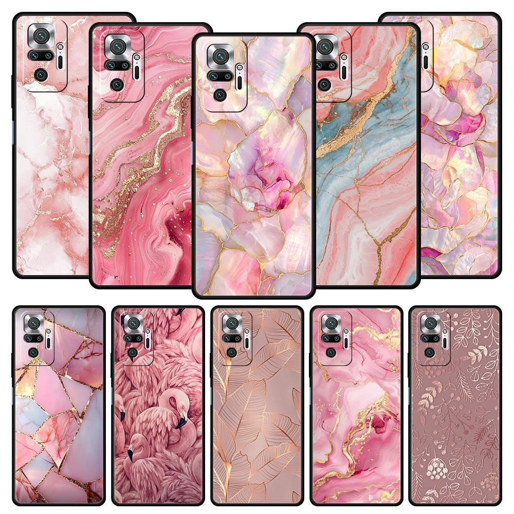 Fashion Gold Pink Marble Phone Case For Xiaomi Redmi Note 14 13 5G 10 11 12 Pro Plus 4G 14C 13C 12C 10C Black Cover