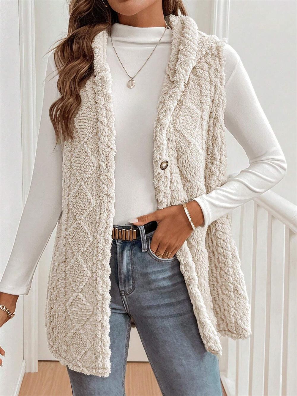 

Women s Double-sided Plush Hooded Cardigan Vest - Autumn/Winter Best Seller Small