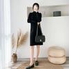 Plus-Size Women's Thickened Winter Long Knitted Wool Dress with Half-High Collar