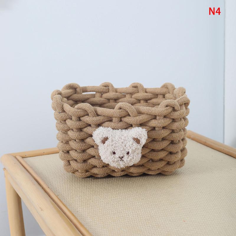 Handmade Woven Cotton Rope Storage Basket Cartoon Animals Little Bear Kids Toys Cosmetics Desktop Organizer Sundries Storage Box