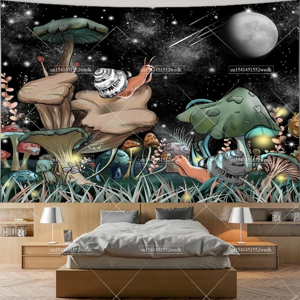 Mushroom Tapestry Moon Star Tapestries Butterfly Snail Frog Tapestrys Aesthetic Room Decor Starry Night Green Plant Tapastrys