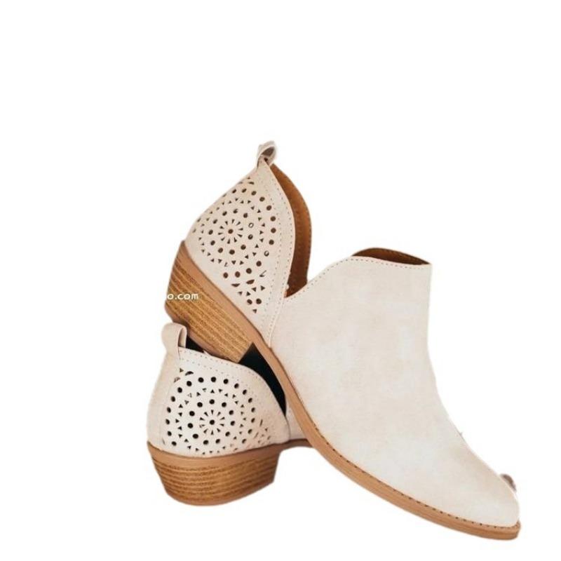 Chelsea boots autumn and winter new hollow pointed low tube square heel women's boots