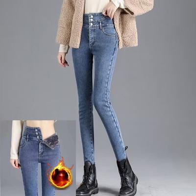 Mode Nieuwe Zwarte Velvet Jeans Dames Herfst en Winter Hoge Taille Slim Fit Strakke Pluche Denim Potlood Broek Dames Vintage Casual Jeans Broek 25294