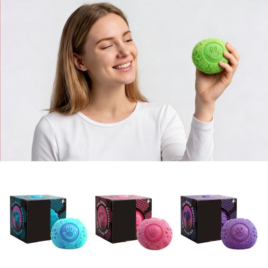 Fuzz Smiling Face Ball Squeeze Toy Stress Relief Fuzzy Ball Fidget Toy Focus Aid Relaxation Anxiety Relieving Office Desk Toy